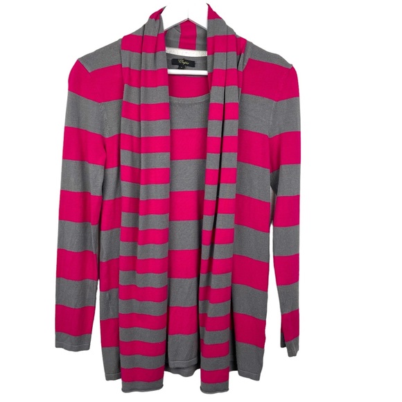 Cupio Womens S Pink Gray Striped Sweater Removable Scarf Set Long Sleeve - Picture 1 of 8